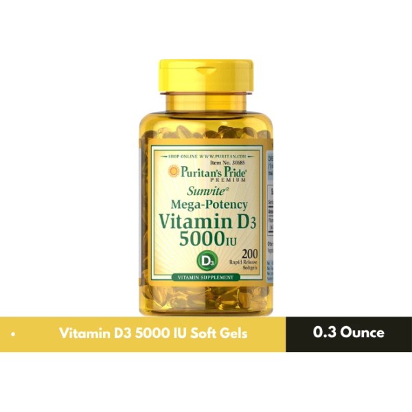 Puritan's Pride VITAMIN D3 Mega Potency PURITANS PRIDE 5000 IU