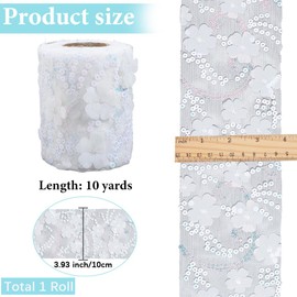 GORGECRAFT 9 m Flower Lace Ribbon 10 cm White Embroidered Sequins Lace Net Trim Tulle Webbing Ribbon Bow Making Ribbon Flower Applique Sewing Craft Supplies Edge Trim for Wedding Bridal Wear