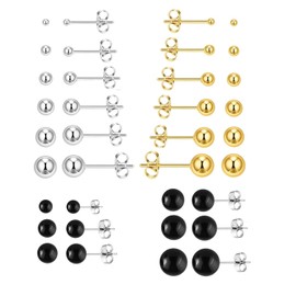 KGDUYC Ball Stud Earrings - 18 Pairs Stainless Steel Stud Earrings Set 3-8 mm Studs Pearl Earrings Cartilage Ear Piercing Unisex Punk Earrings Silver Gold Black 6 Sizes