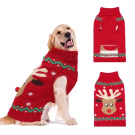 HYLYUN Christmas Dog Sweaters Pullover, Reindeer Snowflake Christmas Dog Outfits with Leash Hole, Classic Turtleneck Dog Clothes for Medium Dogs(M)