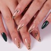 Press On Nails Almond, Green and Gold Leafs Design, Salon