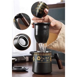 Kung Fu Tea Set, Japanese Tea Set, Porcelain Tea Set, Complete Tea Set, 4 Tea Cups, Portable Adult Tea Set, Ladies Men Tea Lovers(Black)