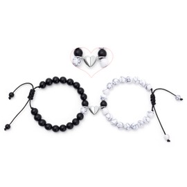 Winas Couples Bracelets- Matching Bracelets Kings and Queens Magnetic Couples Bracelets Christmas Birthday Jewelry Gifts for Girlfriend Boyfriend, 8mm, Natural rock, stones, Agate
