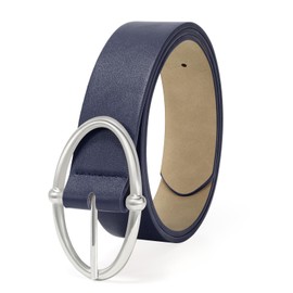 VONMELLI Women's Belts for Jeans Pants PU Leather Belts for Women Fashion Ladies Dress Belt with Silver Buckle Navy Blue Fit waist size 27"-31"