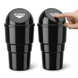 Pack de 2 Bote de Basura para Carro con Tapa, Mini Portátil Bote de Basura para Auto/Portavasos Automóviles, Mantener el Limpio, Antifugas Accesorios Gadgets para Coche, Oficina (Negro)