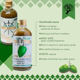 Tres Espadas | 3 Pack of Habanero Hot Sauce | Habanero Pepper | Mexican Gourmet Recipe | Hot Sauce Bottles 3.5 fl oz each | Green Habanero Pepper Flavor