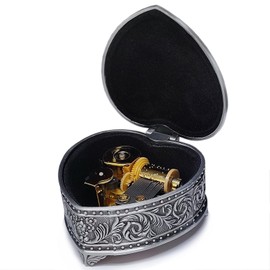 falado Emboss Alloy Metal Music Box Wind Up and Golden Movement Music Box for Christmas/Birthday/Valentine's Day (Heart Shaped, Song: Fly Me to The Moon)