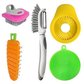 Flexible Vegetable Brush Fruit and Vegetable Brushes, Vegetable/Fruit Peeler with Brush Bendable Fruit Brush Scrubber for Food Veggies Carrot Potato Corn, 5 Pcs