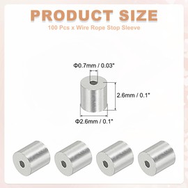 sourcing map 0.02"(0.5mm) Aluminum Crimping Loop Sleeve, Wire Rope Stop Sleeve Round Crimp Ferrules for Wire Rope and Cable Ferrule, Silver 100Pcs