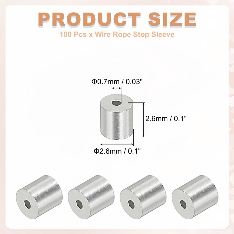 sourcing map 0.02"(0.5mm) Aluminum Crimping Loop Sleeve, Wire Rope Stop