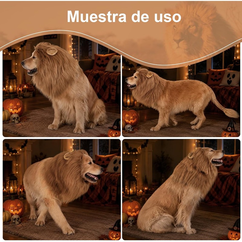 KIROGILY Disfraz Halloween Perro, Melena de León Realista