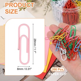 PATIKIL 200pcs Paper Clip, 28mm Paper Clip Cute Metal Clips Rust-Proof Strong Durable Bulk for Office, Pink