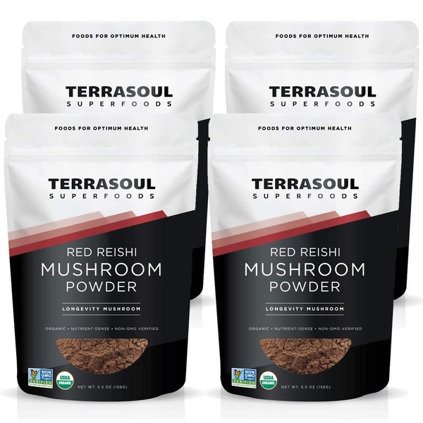 Terrasoul Superfoods Organic Reishi Mushroom Powder (4:1 Extract), 22 Oz (4 Pack) - Immune Boosting | Coffee Enhancer | Deeper Sleep