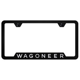 Au-TOMOTIVE GOLD Laser Etched Logo Cut-Out License Plate Frame for Jeep Wagoneer (Black)