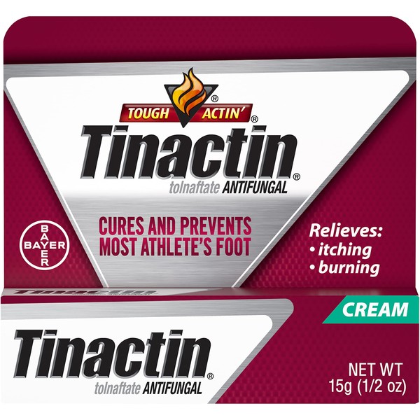 Tinactin Athlete's Foot Cream, Tolnaftate 1%, Antifungal, AF Treatment, Proven Clinically Effective on Most Athlete’s Foot and Ringworm, Cream, 0.5 Ounce, 15 Grams, Tube