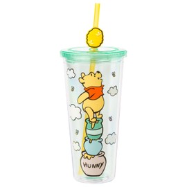 Silver Buffalo Winnie the Pooh Hunny Pot Green Cold Cup with Reusable Straw and Lid, 24 Ounces