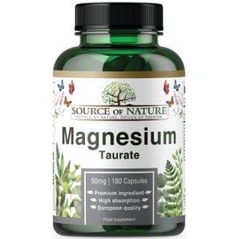 Source of Nature® Magnesium Taurate 625 mg 180 Capsules 45 Day Supply 50 mg Elementary High Bioavailability Stomach-friendly Laboratory Tested