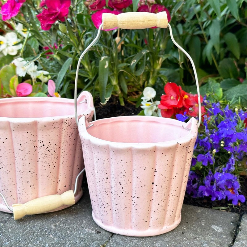 Darthome Pink Speckled Basket Pots Set Of 3 Ceramic Small