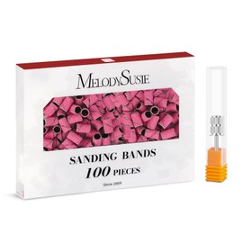 MelodySusie 100 Pcs Nail Drill Bits Sanding Bands for Nail Drill 120 Medium Grit Nail File Sanding Bands for Acrylic Nails Gel Manicures and Pedicure, Pink