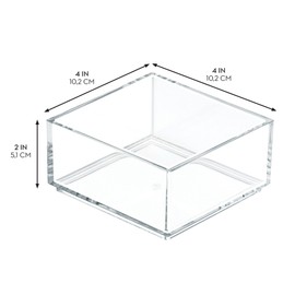 iDesign Porta trucchi, Separatore cassetti extra piccolo impilabile per cosmetici o cancelleria, Portaoggetti bagno cucina o ufficio in plastica, trasparente