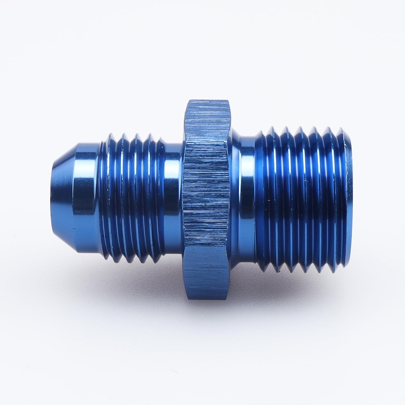 Blue Anodized Straight Aluminum Male Flare -6 AN to M16x1.5