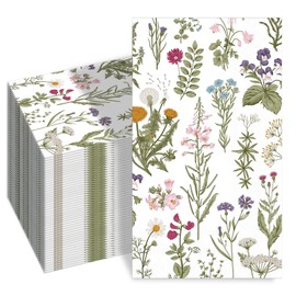 SMUAENSS 100 Pcs Floral Paper Napkins Summer Vintage Green Wildflower Dinner Napkins Bathroom Disposable Guest Towels for Wedding Anniversary Bride Party Supplies