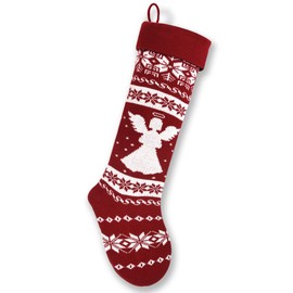 26-Inch Large Nordic Style Knitted Christmas Stockings in Burgundy/White for Stuffers & Mantel, Wall, & Staircase Decoration