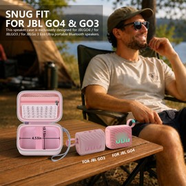 Grapsa Case for JBL Go 4 / JBL Go 5 Ultra Portable Bluetooth Speaker, Hard Travel Case with Mesh Pocket & Elastic Strap, Water-Resistant Storage Bag for Travel, Beach, Camping - Case Only (Pink)