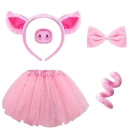 mefound 5Pcs Pig Costume Accessory Set - Cute Animal Ears Tail Nose Bow Tie and Tutu Cosplay Costume Adults Kids Accessory Fancy Dress Party