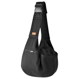 CUBY Dog and Cat Sling Carrier, Hands Free Reversible Pet Papoose Bag, Soft Pouch Adjustable, Suitable for Puppy Cats for Outdoor Travel (Black, M-Adjustable Strap)