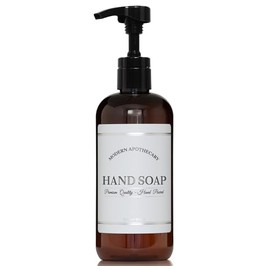 Artanis HomeRefillable Amber PET Plastic 16 oz Hand Soap Bottle with High Output Black Plastic Pump Dispenser - Chrome Accent Waterproof Labeled Botte