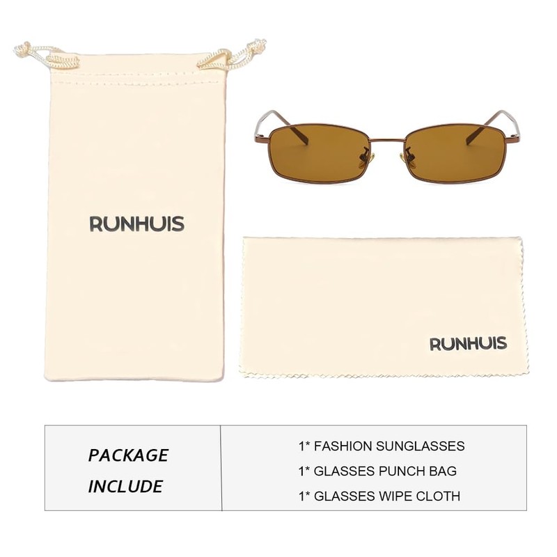 RUNHUIS Retro Rectangle Sunglasses Vintage Slim Metal Frame Rectangular Sun