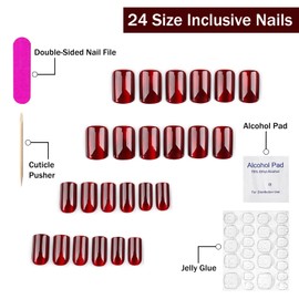 Wine Red Press on Nails Medium Square SWEKKE Fake Nails Full Cover False Nails Glossy Glue on Nails Acrylic Nails Stick on Nails Artificial Nails for Women Girls 24 Pcs