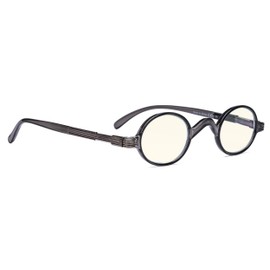 BLUELESS Vintage Round Blue Light Blocker Filtering Readers Small Lens (Grey, 4.00)