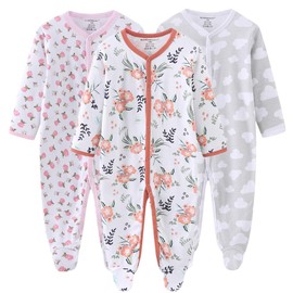 Kiddiezoom Unisex Baby Sleep & Play, Organic One-Piece Romper-Jumpsuit PJ, Snap Front Footed Pajama 3-Pack