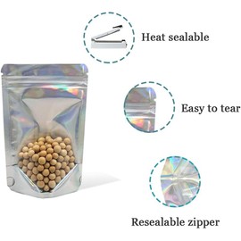 WACCOMT Pack 50pcs Stand Up Pouches Zipper Lock Mylar Bags Resealable Clear Front Aluminum Foil Pouch Food Storage Packaging Bag Heat Seal for Zip Sample Snack Lock 3.94mil Thick (50, 3.3x5.1 inch)