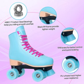 Nattork Roller Skates for Women Outdoor Indoor Four-Wheel Fun Fashionable Roller Skates for Men Girls Boys Teal