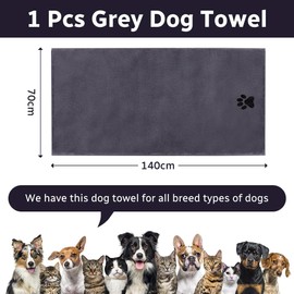 Adiwo Dog Towel, 140 x 70 cm Dog Towel, Extra Absorbent, Grey Quick-Drying Pet Microfibre Towels, Gift Suitable for Dogs, Cats or Other Pets