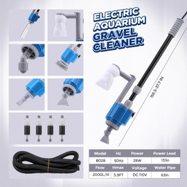 Tujoe Electric Aquarium Gravel Cleaner - 6 in 1 Electric Automatic Removable Vacuum Water Changer Sand Algae Cleaner Filter Changer 110v/28w