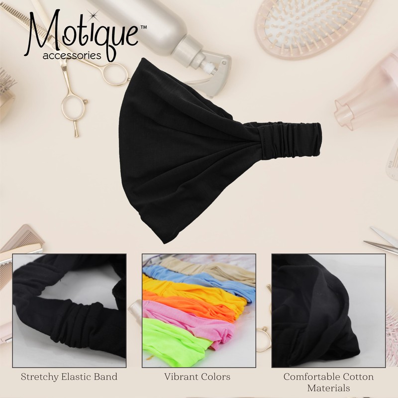 Black Wide Cotton Head Band Solid Boho Yoga Style Soft