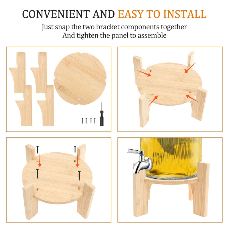 FwQoFvk Beverage Dispenser Stand, Bamboo Wood Juice Dispenser Stand, Stable
