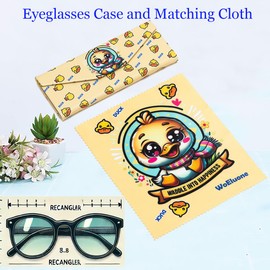 WoEluone Cute Duck Foldable Eyeglasses Case and Matching Eyeglass Cloth, Portable Eyewear Protector Pressure-Proof Sunglasses Case