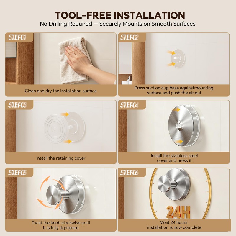 XCIXCI 4 Pack Suction Cup Hooks for Shower & Bathroom