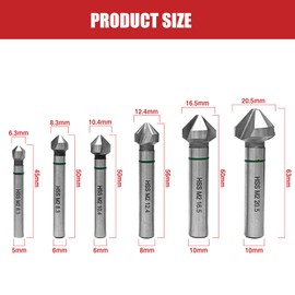 Countersink Drill Bit Set, M2 90 Degree Countersink Drill, Metal Chamfering Tool with Box for Metal, Wood, Aluminum, Stainless Steel (6.3/8.3/10.4/12.4/16.5/20.5mm) 6 pcs