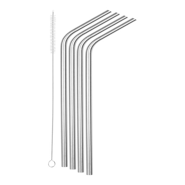 SipWell 8.5” 9.5mm Bent Wide Stainless Steel Drinking Straws, 4-Pack - Dishwasher Safe & Durable Food Grade Metal Straws – Perfect for Smoothies & Cold Beverages