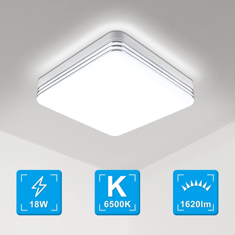 Taoellen Bathroom Ceiling Light,Double Silver Edge Square Ceiling Light,3240lm 36W