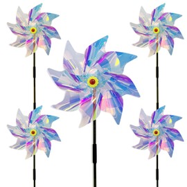 5 Pack Pinwheels for Yard and Garden,Reflective Pinwheels Bird Deterrents Pinwheels for Outside Pinwheel Devices Outdoor Pinwheels for Kids (Transparent Pinwheel 5)