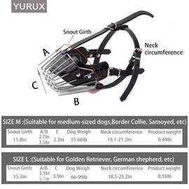 YURUX Dog Muzzle for Medium Large Dogs- Adjustable Durable Metal Basket,Leather Muzzle,Prevents Chewing and Biting,Basket Allows Panting and Drinking-Comfortable,Lightweight,Durable, 2 Sizes (L)