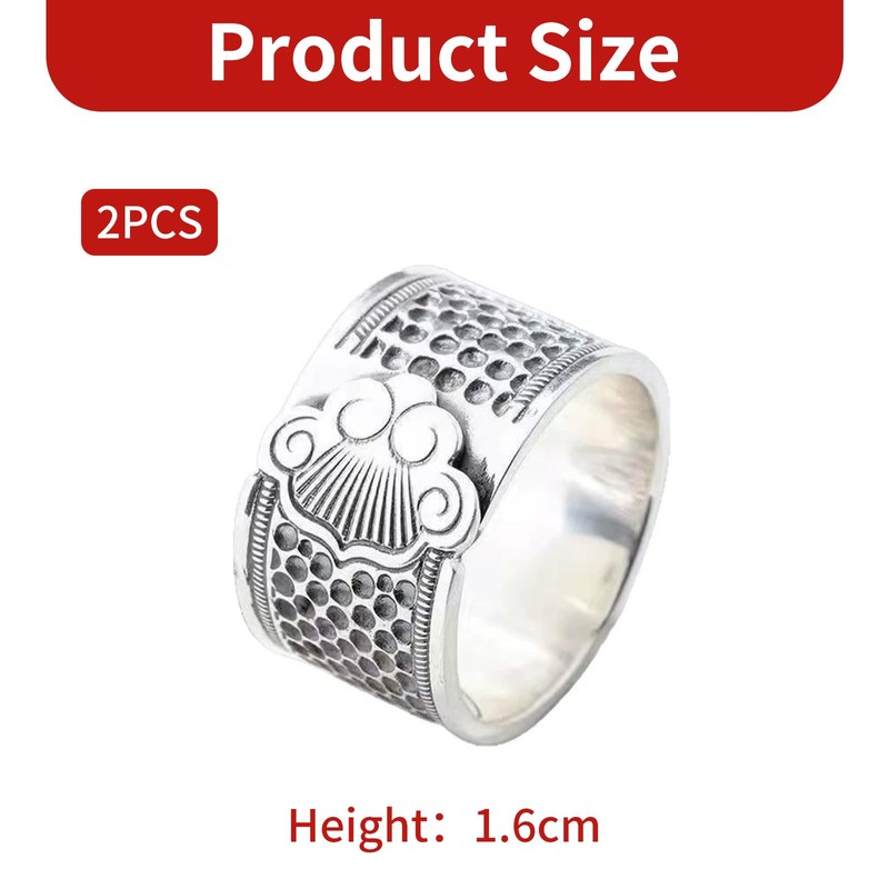 2 Pieces Adjustable Silver Cloud Design Sewing Thimble Rings, Metal