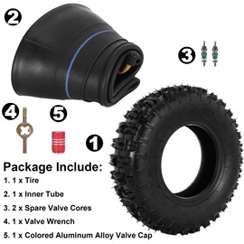 RUTU 4.10-6 4.10/3.50-6 Tire and Inner Tube with TR87 Bent Valve Stem for 4 Wheelers ATV Quad Lawn Mower Wheelbarrows Go Kart Snow Blower Tractors Hand Trucks Trolleys Mini Bike Heavy Duty Parts